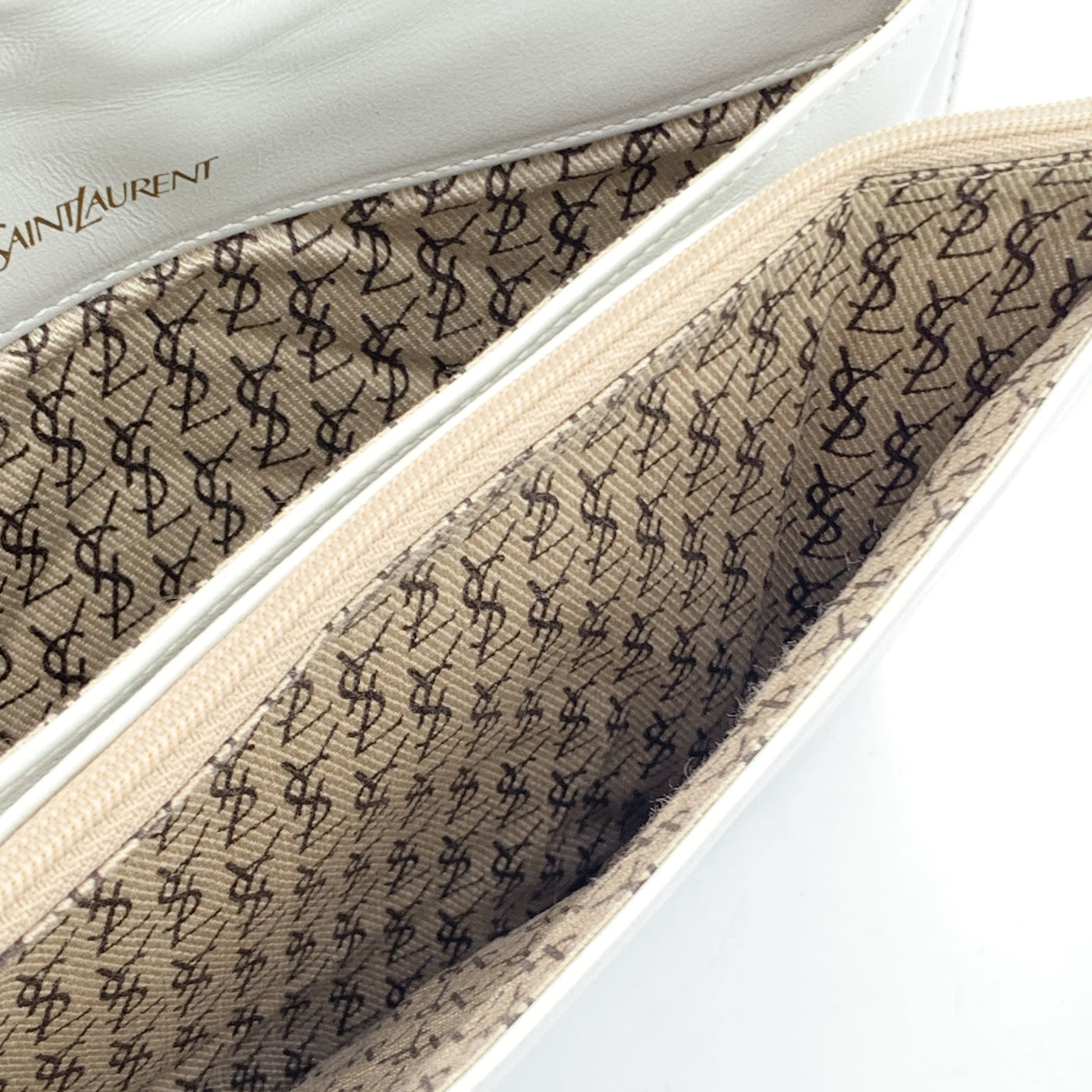 Yves Saint Laurent Vintage White V Quilted Leather Small Clutch Bag