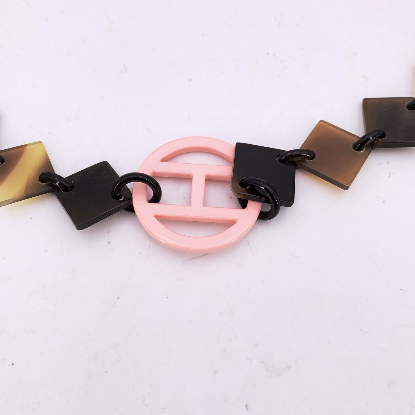 Hermes Paris Lena Wood Lacquered Buffalo Horn Necklace Pink