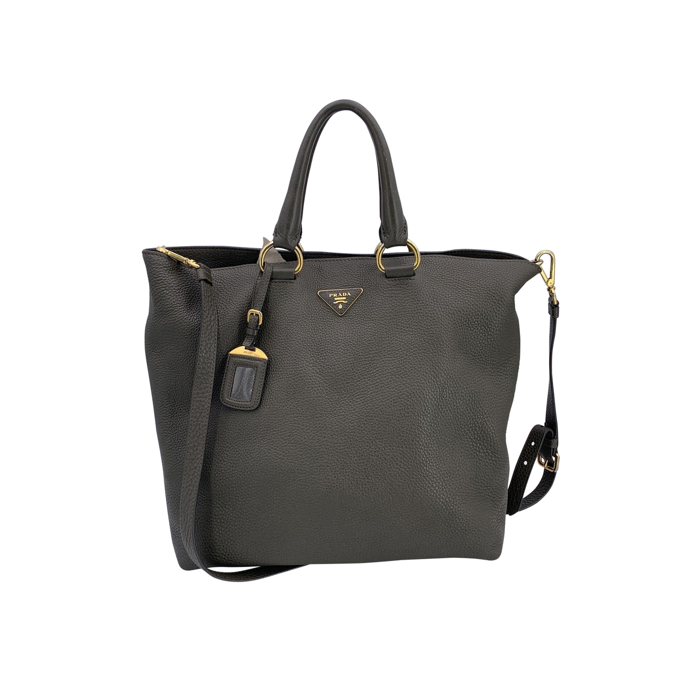 Prada Military Green Leather 2 Way Tote Shopping Bag with Strap