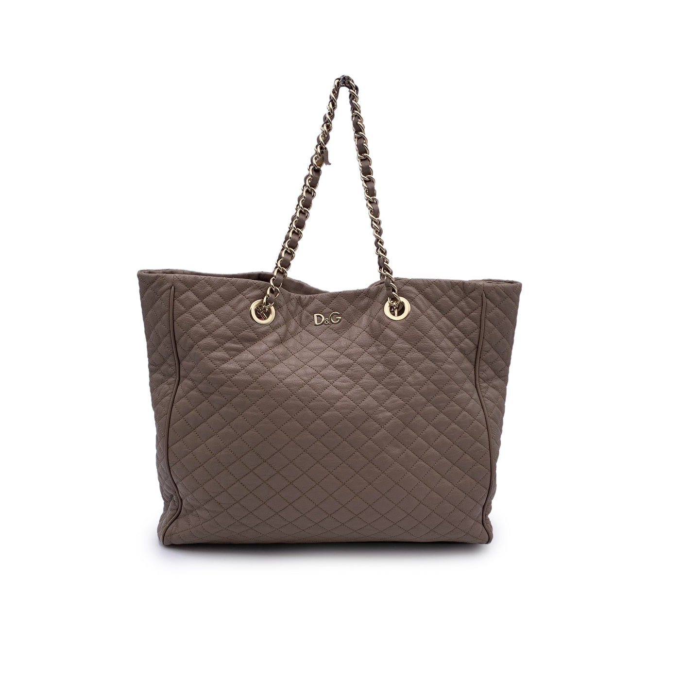 D&G Dolce & Gabbana Taupe Quilted Leather Lily Glam Tote Bag