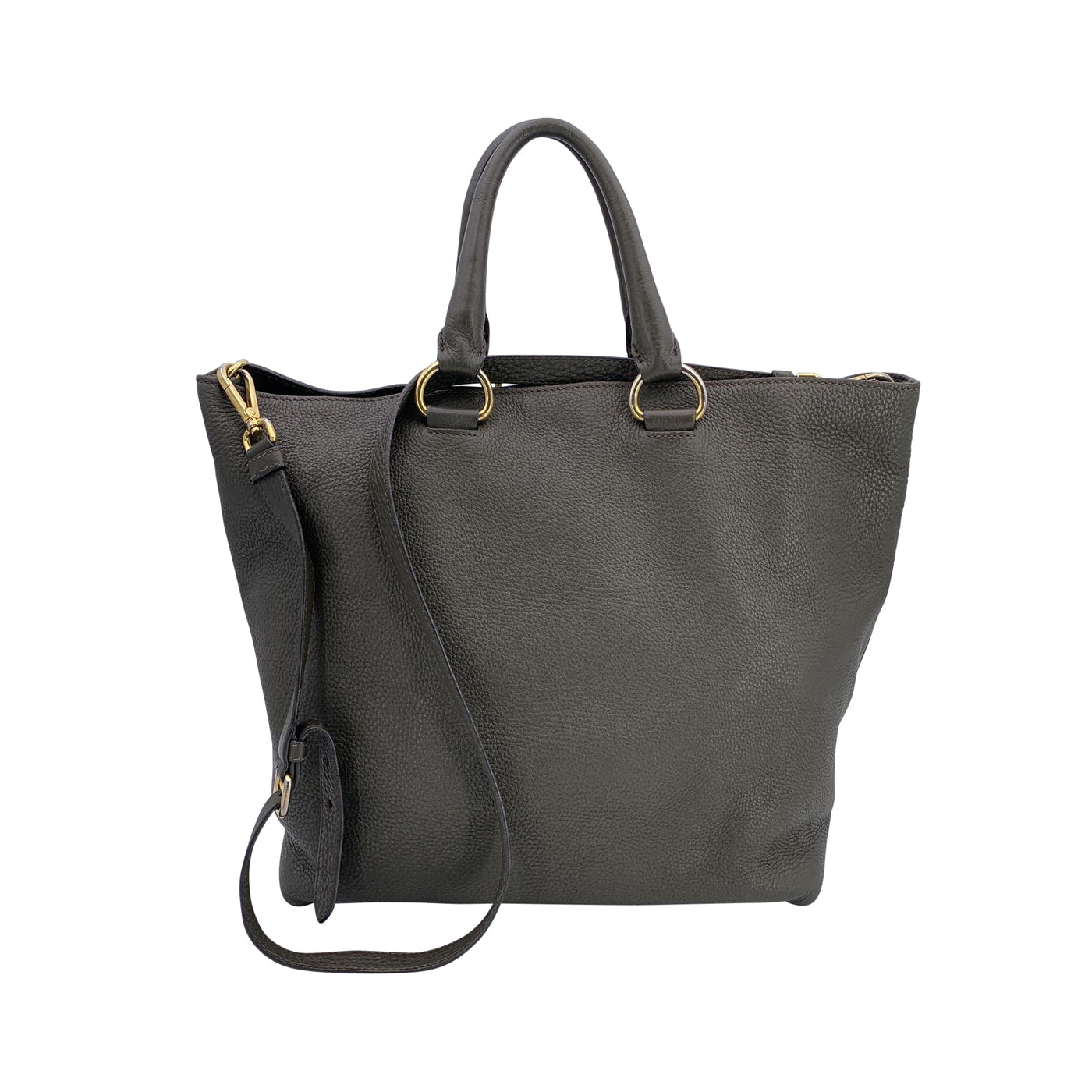 Prada Military Green Leather 2 Way Tote Shopping Bag with Strap