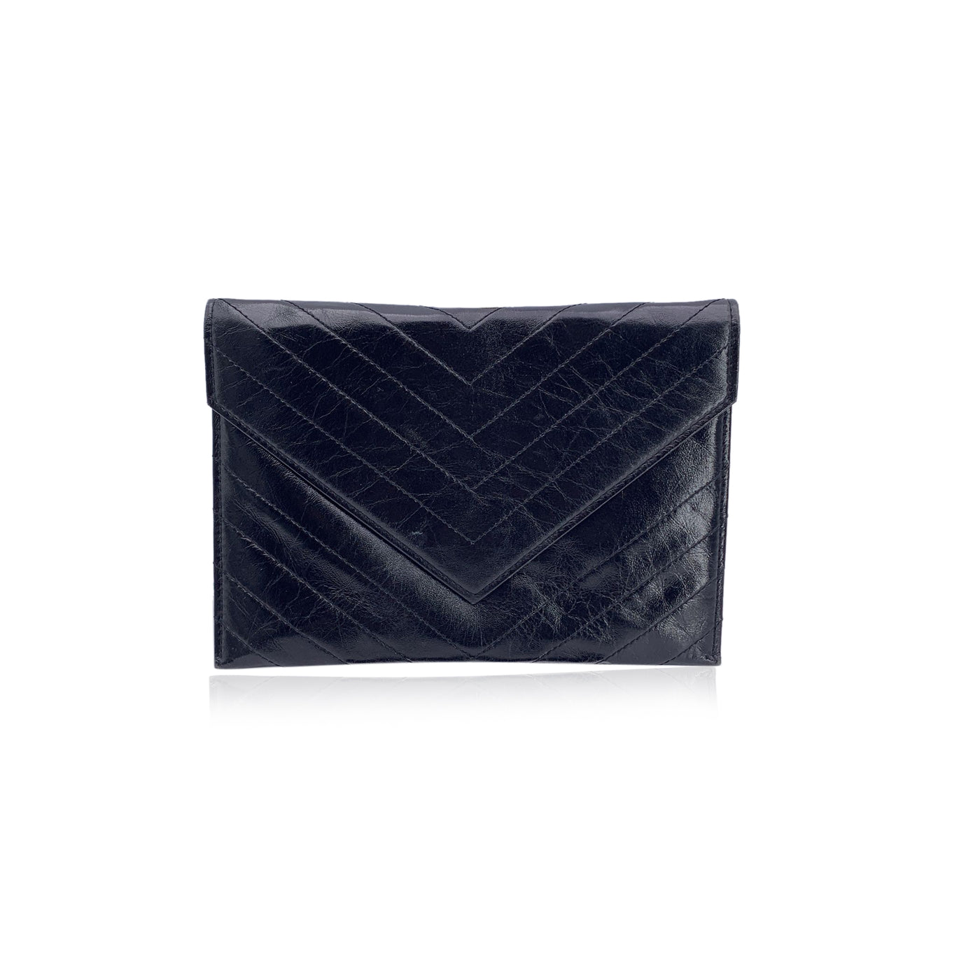 Yves Saint Laurent Vintage Black V Quilted Leather Small Clutch Bag