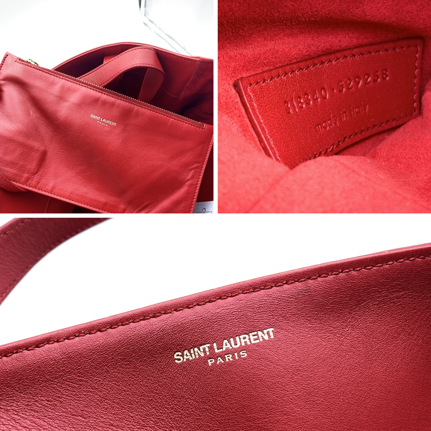 Saint Laurent Red Leather North South Reversible Tote Shopping Bag