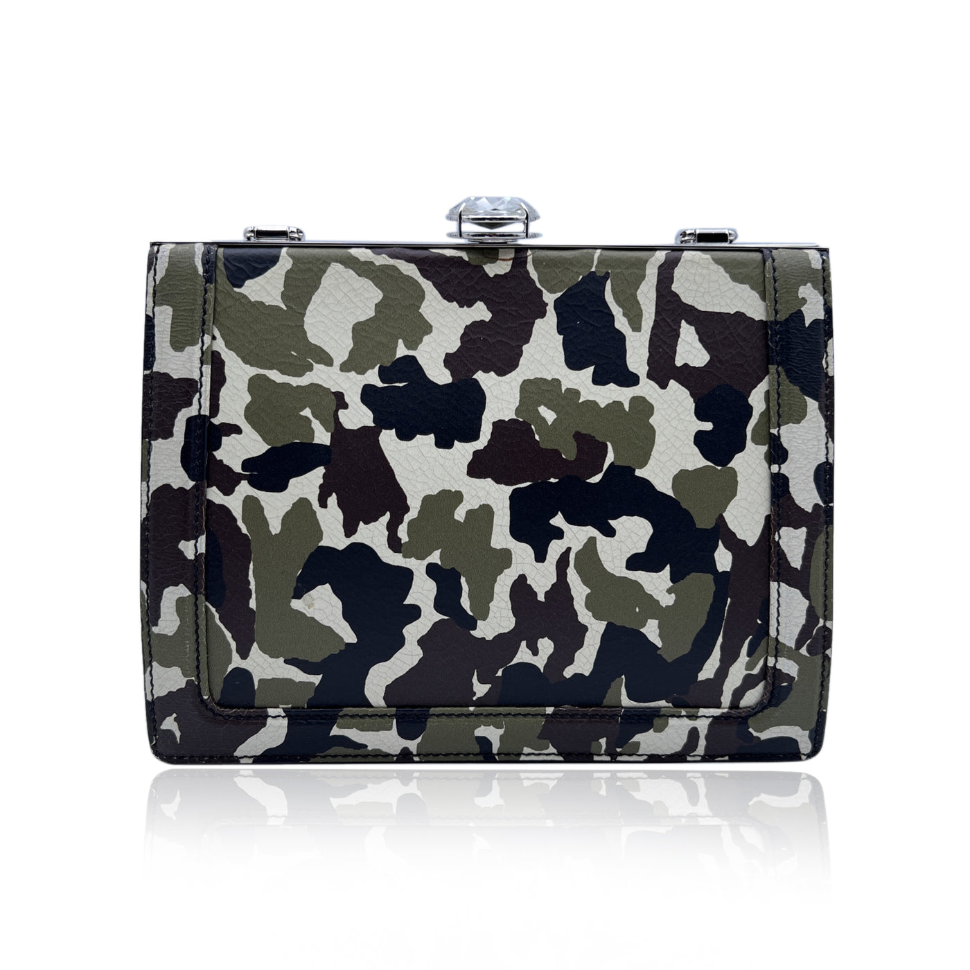 Miu Miu Military Green Camouflage Leather Handbag with Crystal