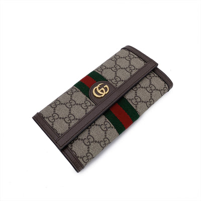 Gucci Monogram Supreme Canvas Ophidia Long Flap Wallet Coin Purse