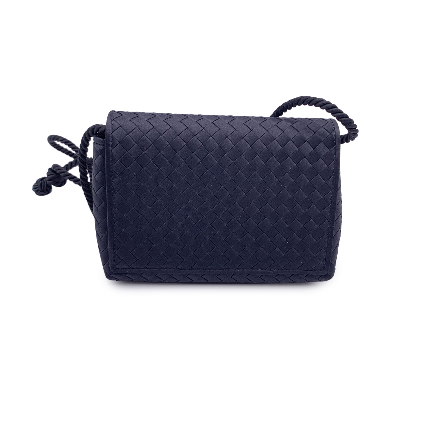 Bottega Veneta Black Intrecciato Woven Satin Mini Evening Shoulder Bag