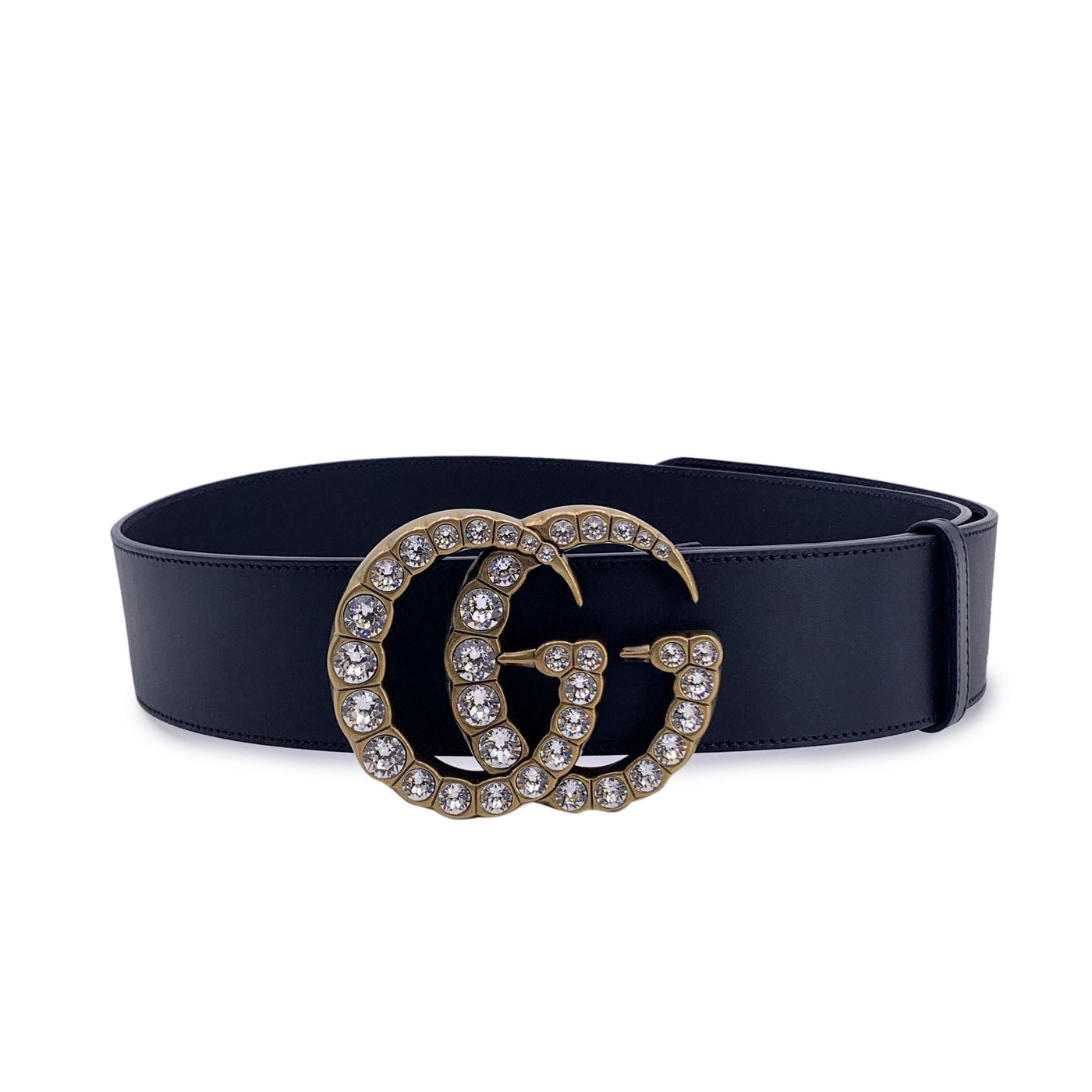 Gucci Black Leather Marmont Wide Belt with Crystal GG Buckle 110/44