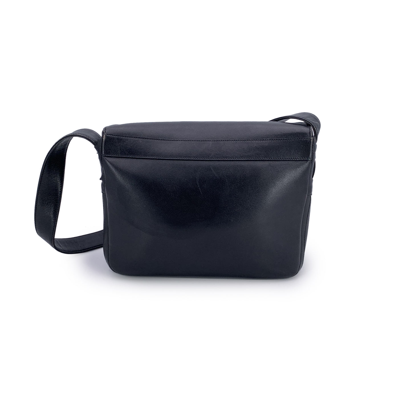 Gucci Vintage Black Leather Flap GG Logo Shoulder Bag