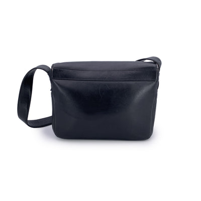 Gucci Vintage Black Leather Flap GG Logo Shoulder Bag