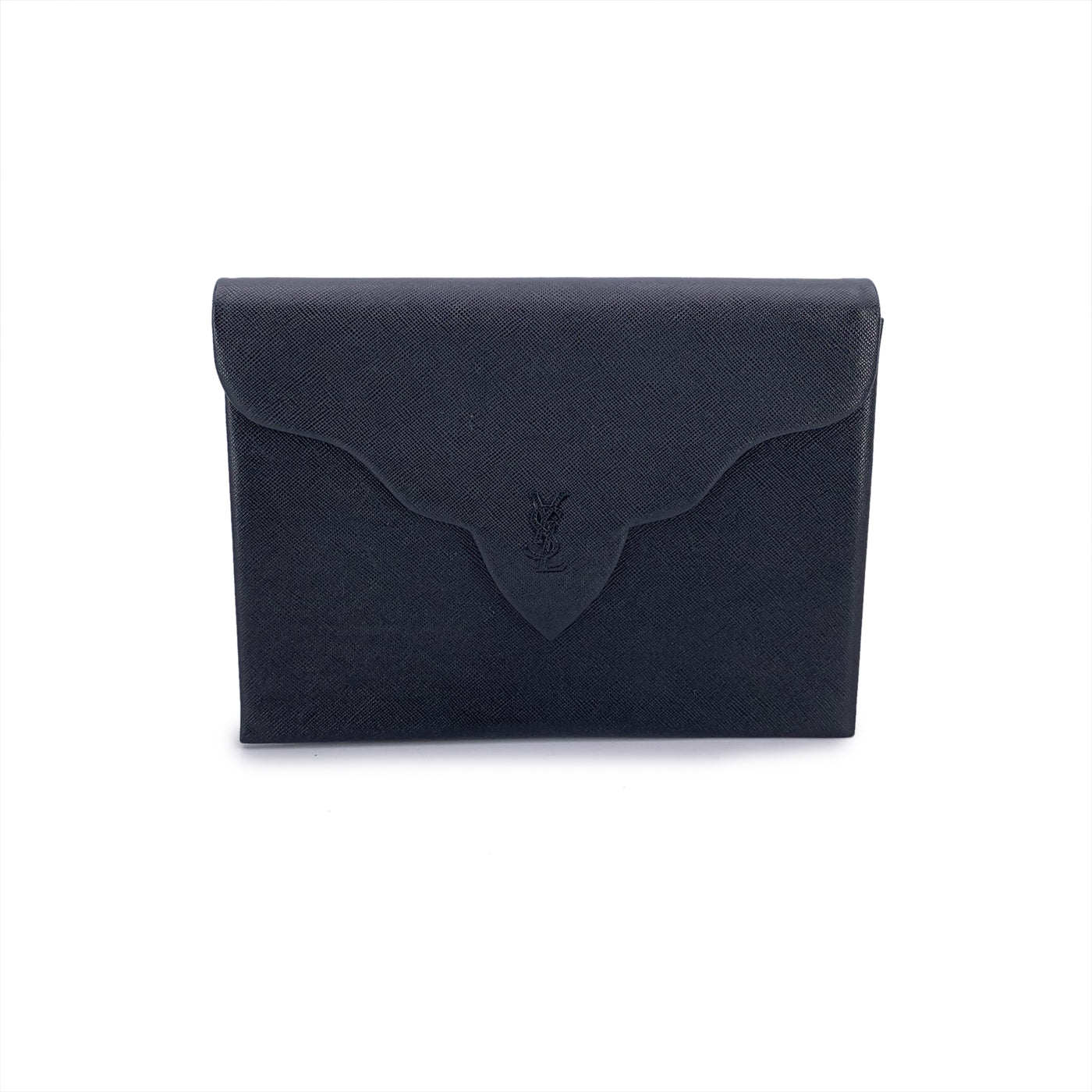 Yves Saint Laurent Vintage Black Leather YSL Logo Flap Clutch Purse