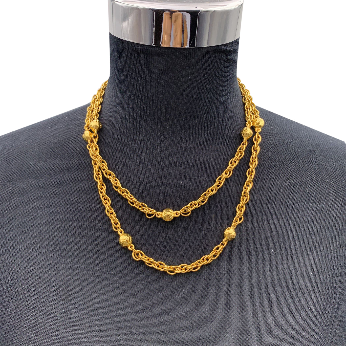 Chanel Vintage Gold Metal Chain Necklace with Metal Ball Beads 1980s