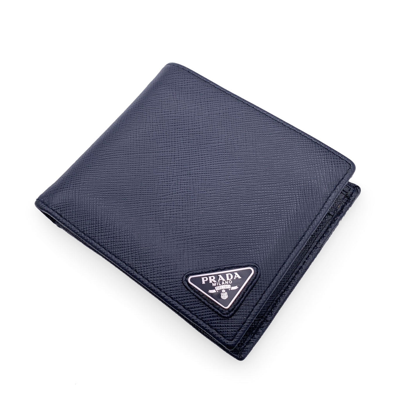 Prada Blue Saffiano Leather Bifold Wallet Coin Purse