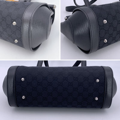 Gucci Black GG Monogram Canvas Bamboo Bullet Shoulder Bag
