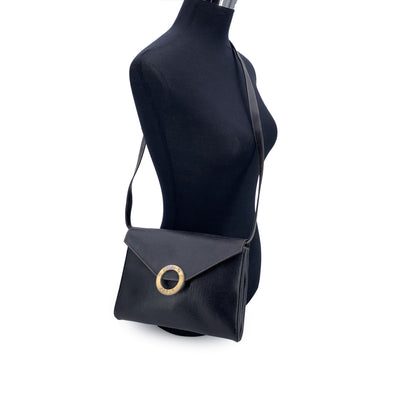 Celine Vintage Black Leather Ring Convertible Shoulder Bag