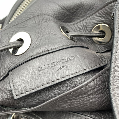 Balenciaga Grey Leather Papier Plate Bucket Drawstring Bag