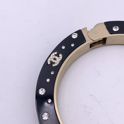 Chanel Black Resin Rhinestone Crystal CC Logo Cuff Bangle Bracelet