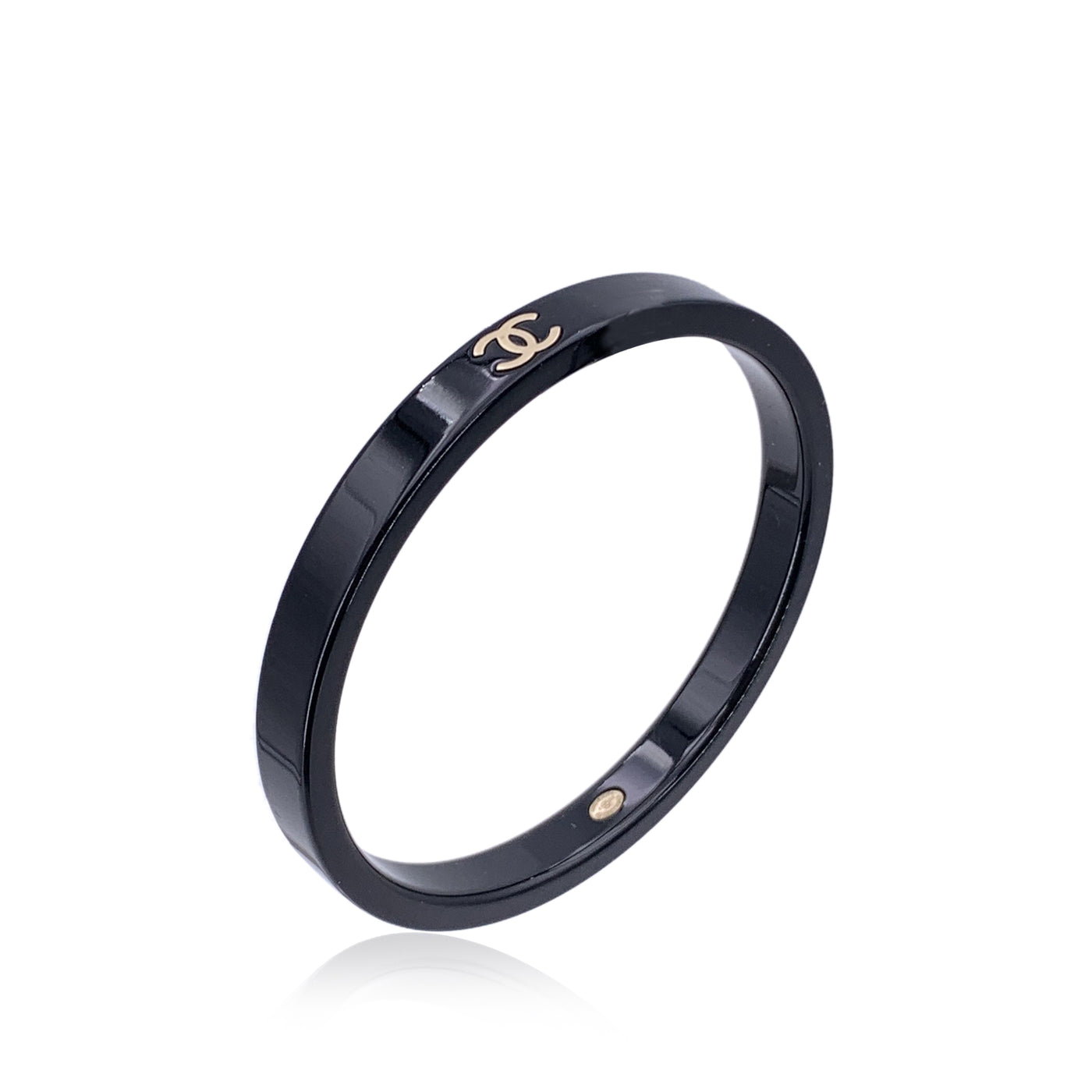 Chanel Vintage Black Resin CC Logo Cuff Bangle Bracelet