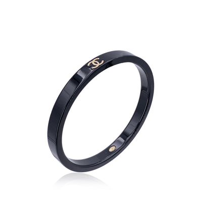 Chanel Vintage Black Resin CC Logo Cuff Bangle Bracelet