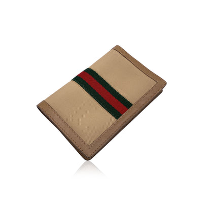 Gucci Vintage Beige Canvas Small Flap Wallet Coin Purse with Stripes