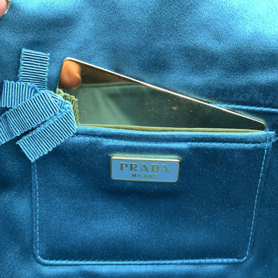 Prada Teal Blue Satin Evening Clutch Bag Pochette BP0181