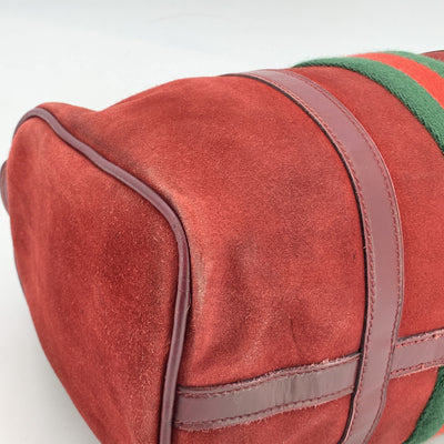 Gucci Vintage Burgundy Suede Web Stripes Boston Bag Handbag