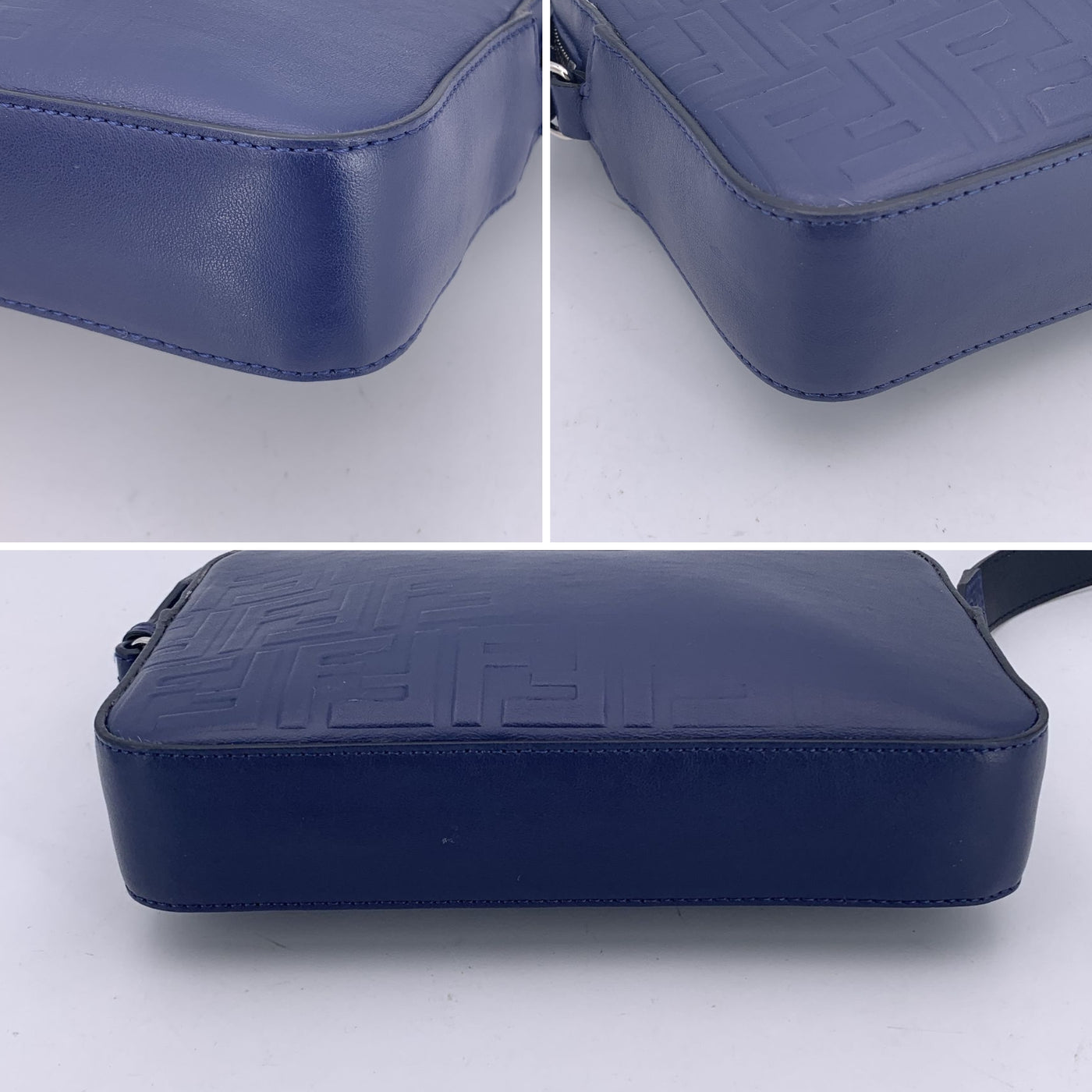 Fendi Blue Embossed Forever Fade Logo Leather Camera Crossbody Bag