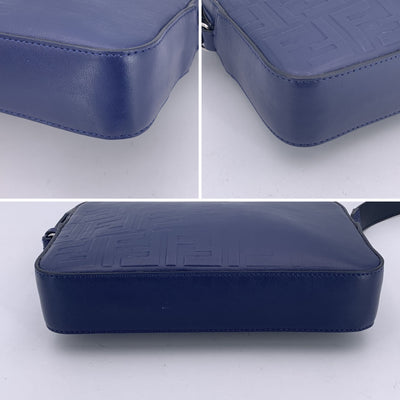 Fendi Blue Embossed Forever Fade Logo Leather Camera Crossbody Bag
