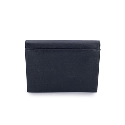 Yves Saint Laurent Vintage Black Leather YSL Logo Flap Clutch Purse