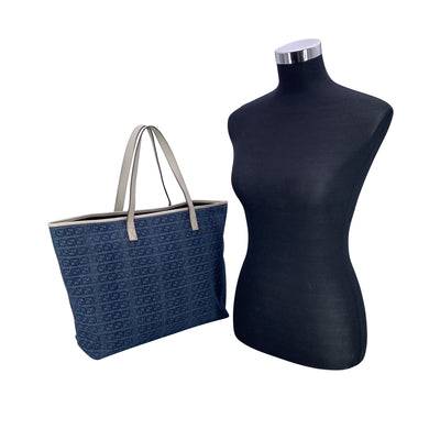 Gucci Blue Logo Denim and Leather Tote Bag Shopper White