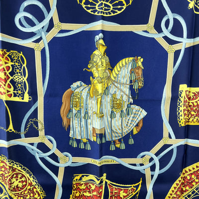Hermes Vintage Blue Silk Scarf Les Muserolles 1986 Vauzelles