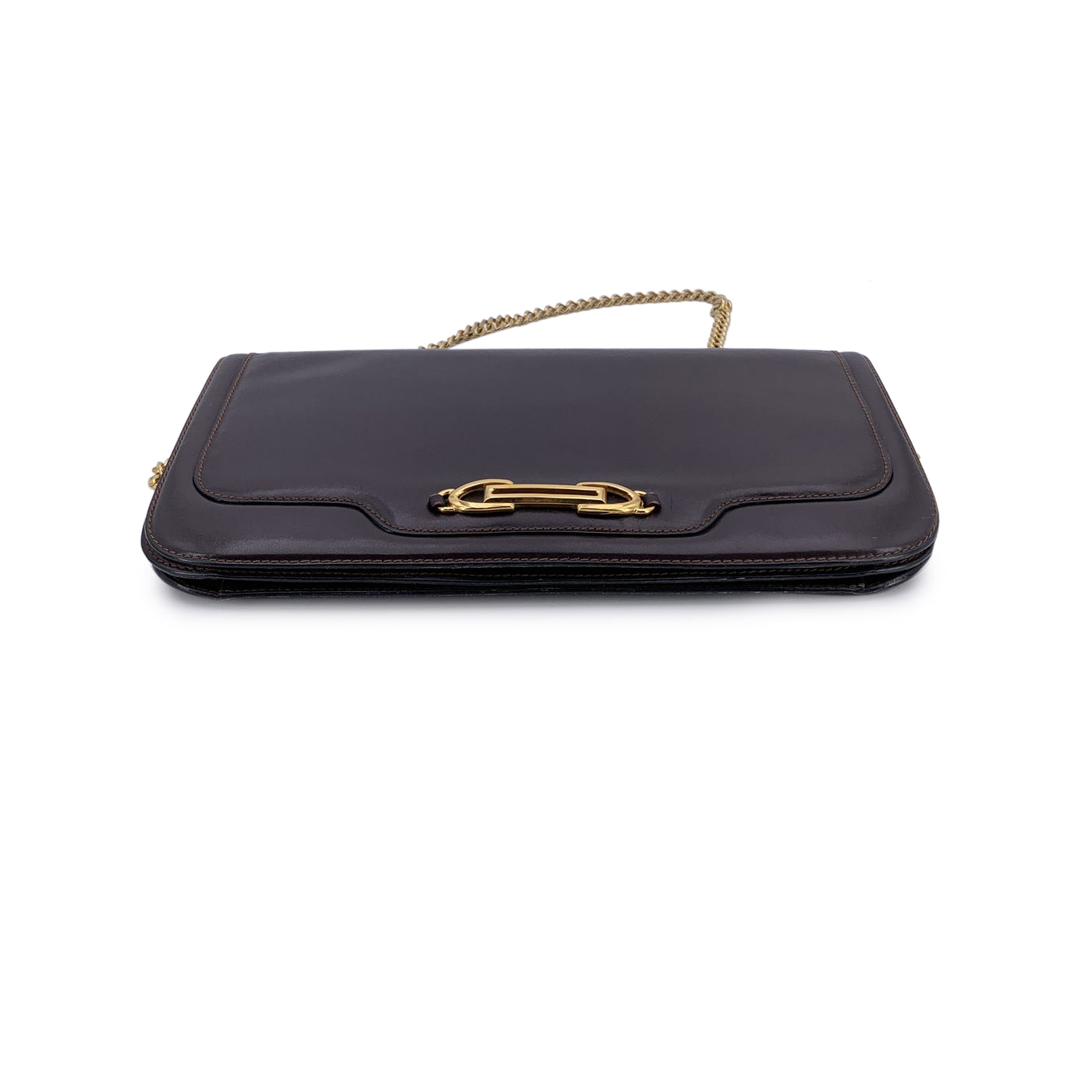 Gucci Vintage Brown Leather Convertible Shoulder Bag with Chain