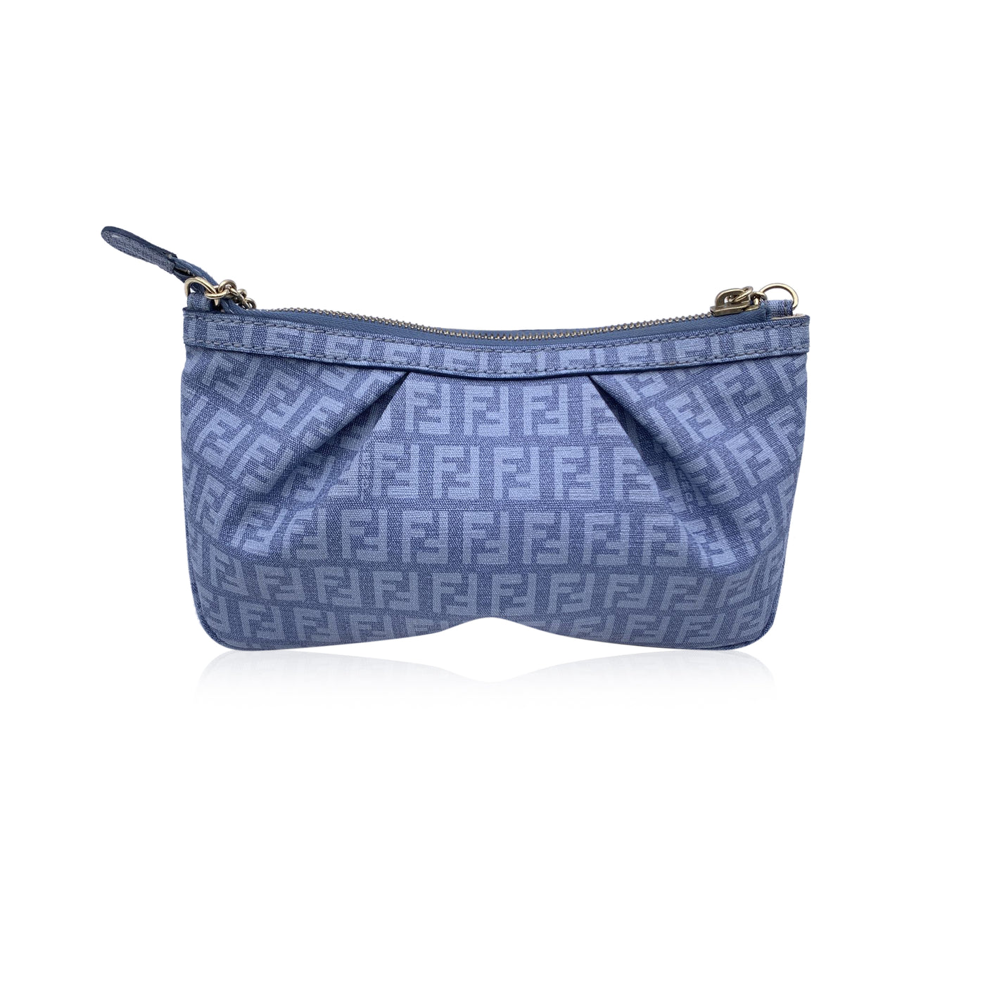 Fendi Light Blue Zucchino Monogram Canvas Pochette Charm Small Bag