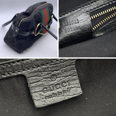 Gucci Black Monogram Canvas Striped Horsebit Satchel Bag