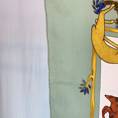 Hermes Vintage Silk Scarf Alphabet III 1990 Annie Faivre Light Green