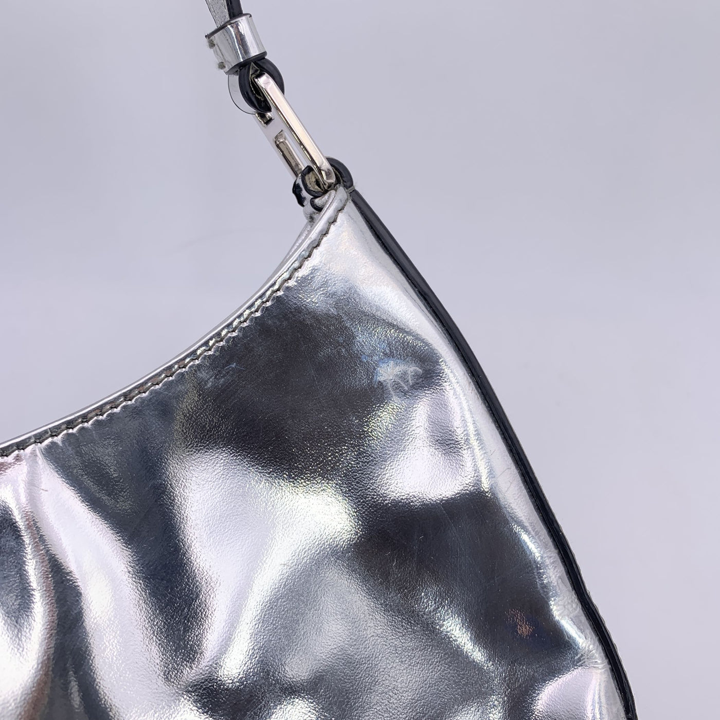 Prada Silver Tone Patent Leather Cleo Structured Shoulder Bag