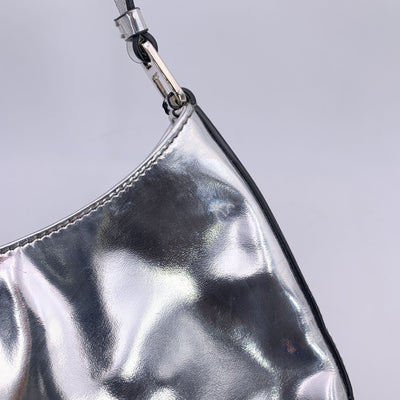 Prada Silver Tone Patent Leather Cleo Structured Shoulder Bag