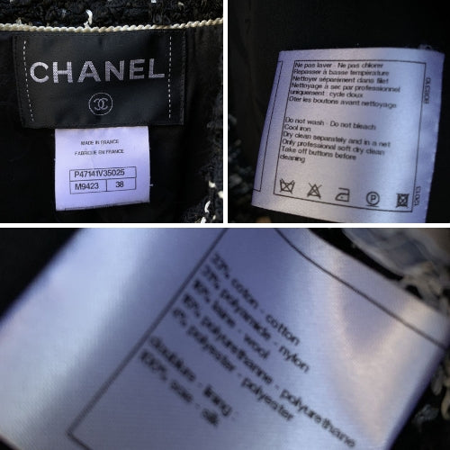 Chanel Black and White Tweed Planisphere Jacket Size 38 FR