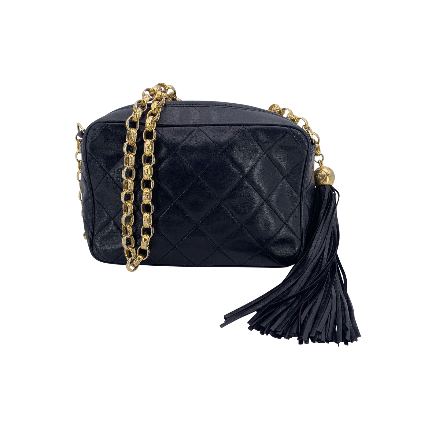 Chanel Vintage Black Quilted Leather Camera Tassel Crossbody Bag