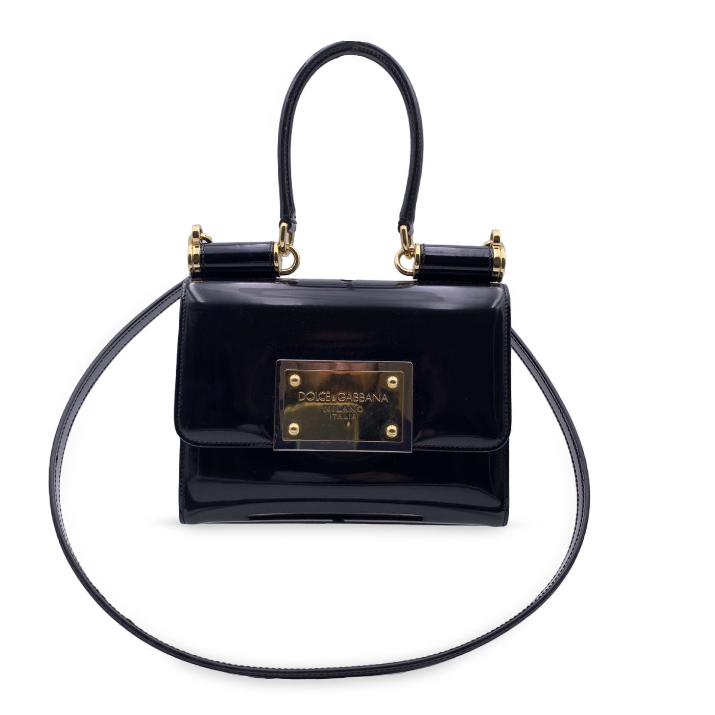 Dolce & Gabbana Black Patent Leather 90s Sicily Shoulder Bag