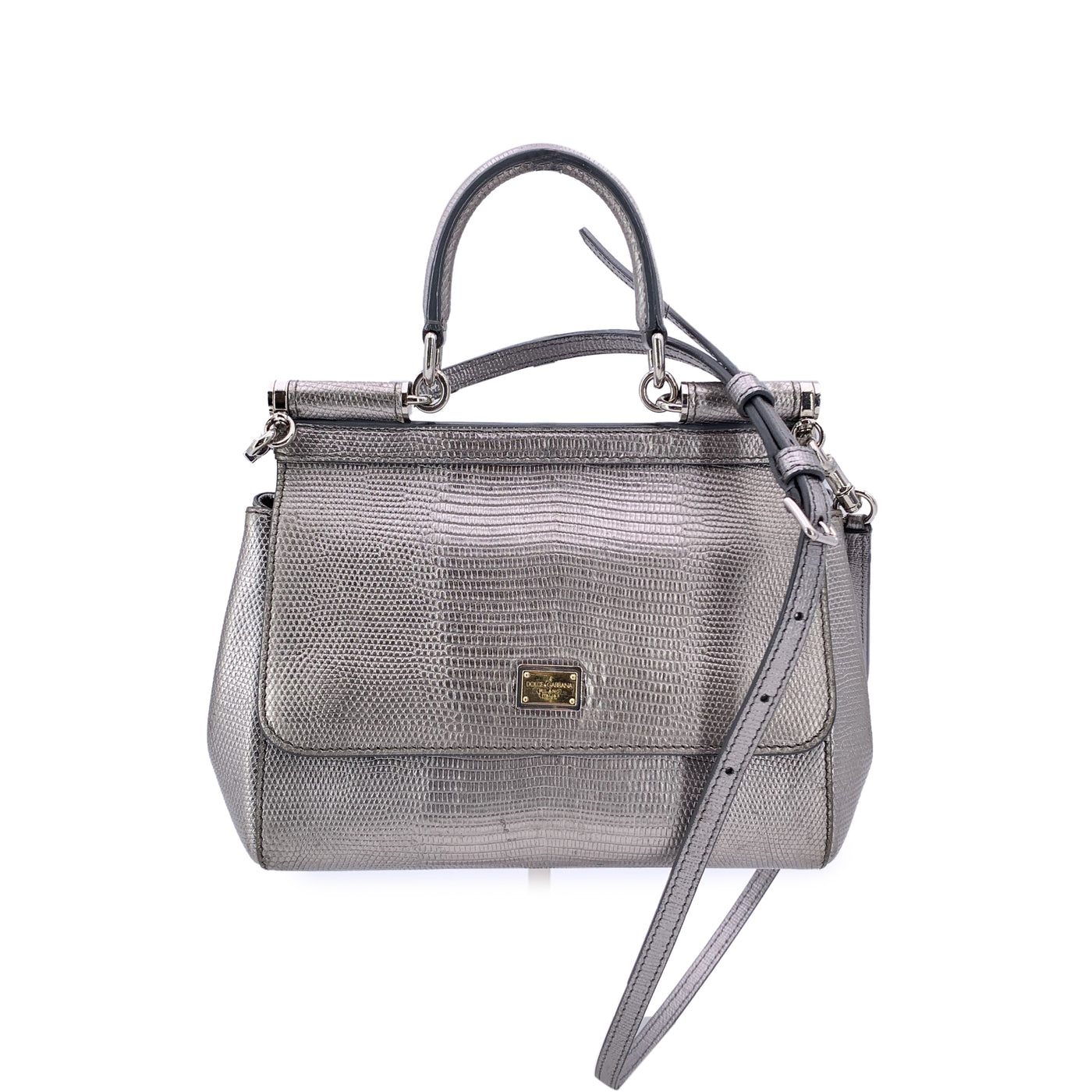 Dolce & Gabbana Silver Embossed Leather Small Miss Sicily Satchel Bag