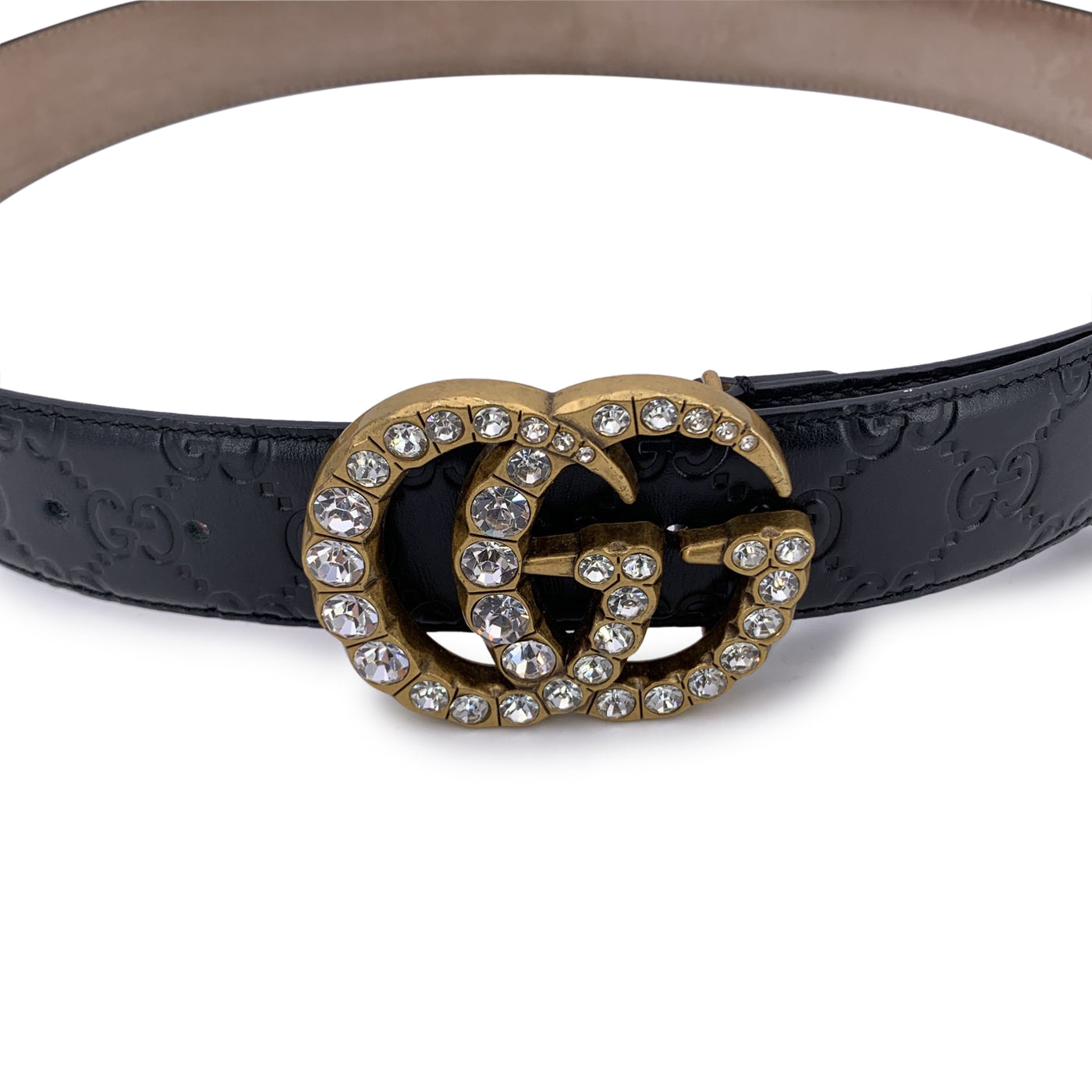 Gucci Black Guccissima Leather Marmont Belt Crystal GG Buckle 90/36