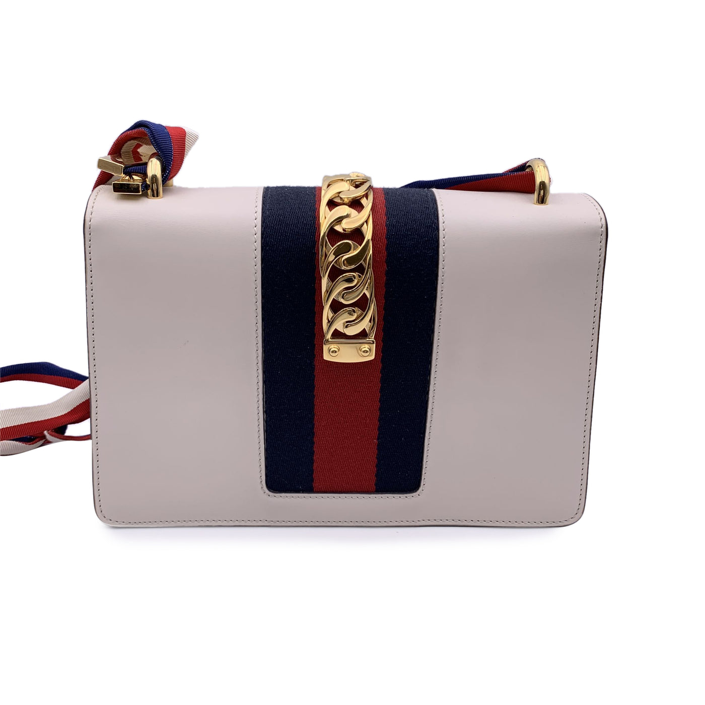 Gucci White Leather Embroidered Patches Sylvie Small Shoulder Bag