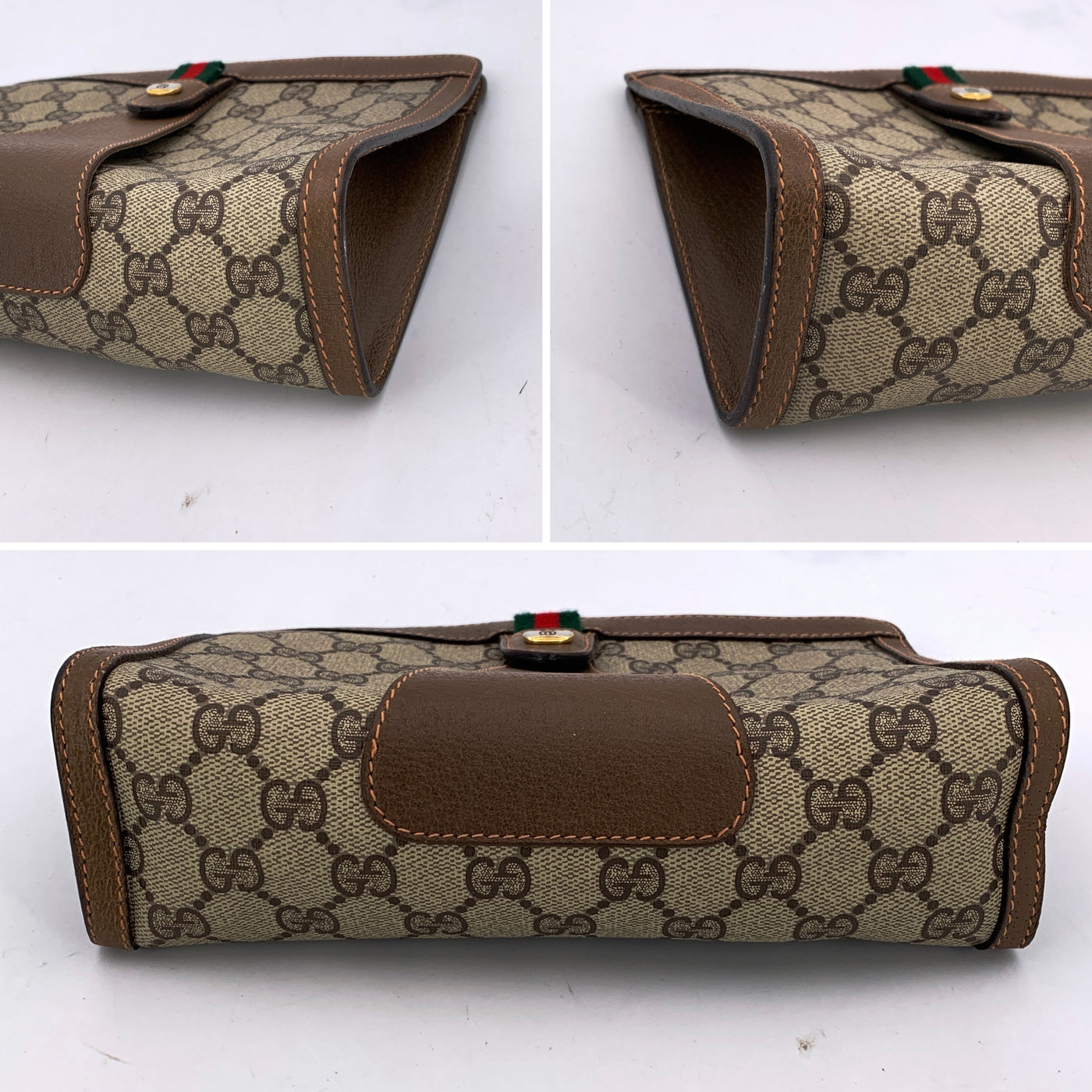 Gucci Vintage Brown Monogram Canvas Web Cosmetic Bag Clutch