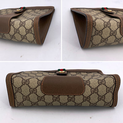 Gucci Vintage Brown Monogram Canvas Web Cosmetic Bag Clutch