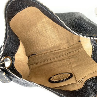 Fendi Selleria Black Leather Unisex Messenger Crossbody Bag