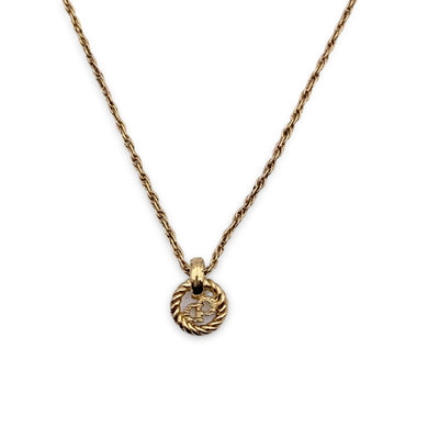 Christian Dior Gold Metal CD Logo Small Pendant Chain Necklace