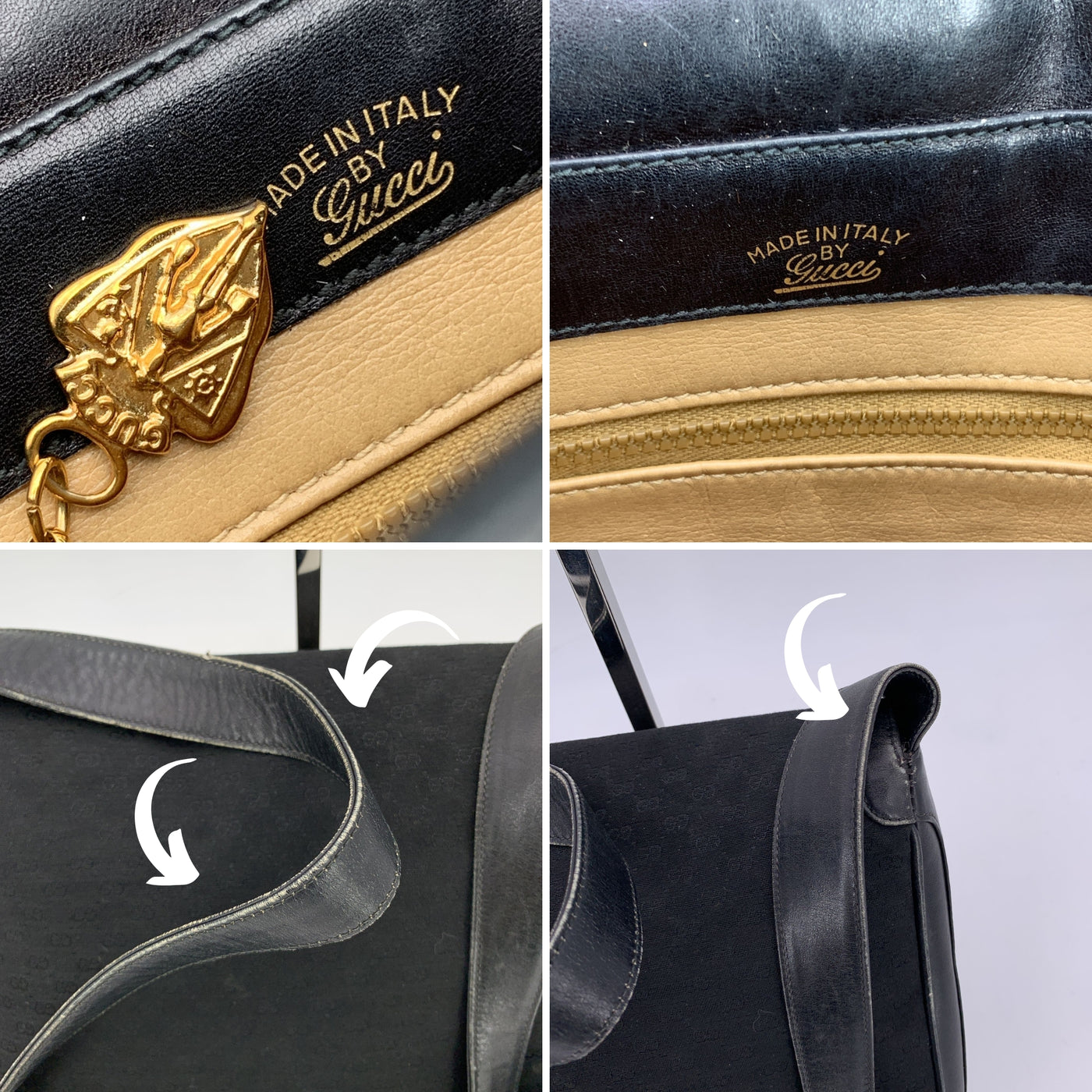 Gucci Vintage Black Monogram Canvas and Leather Shoulder Bag