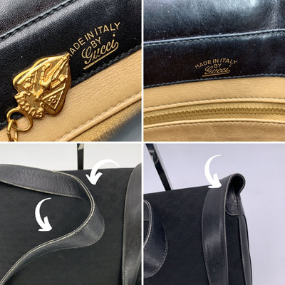 Gucci Vintage Black Monogram Canvas and Leather Shoulder Bag