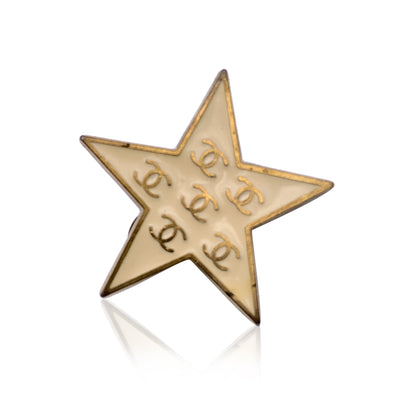 Chanel Vintage Gold Metal Beige Stars CC Logos Clip On Earrings