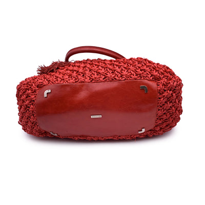 Ermanno Scervino Red Raffia and Leather Tote Shoulder Bag